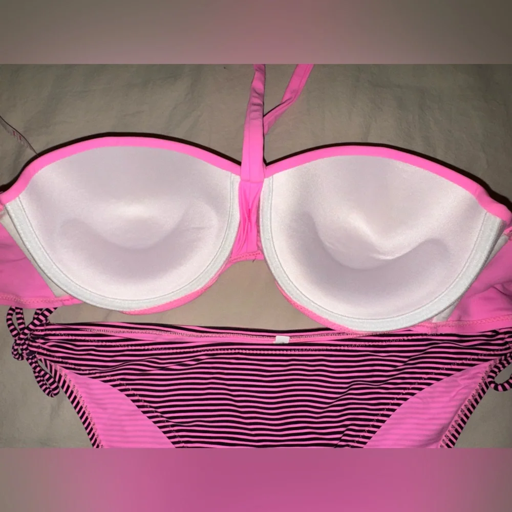 Pink Swimsuit with Striped Bottoms - Picture 4 of 7